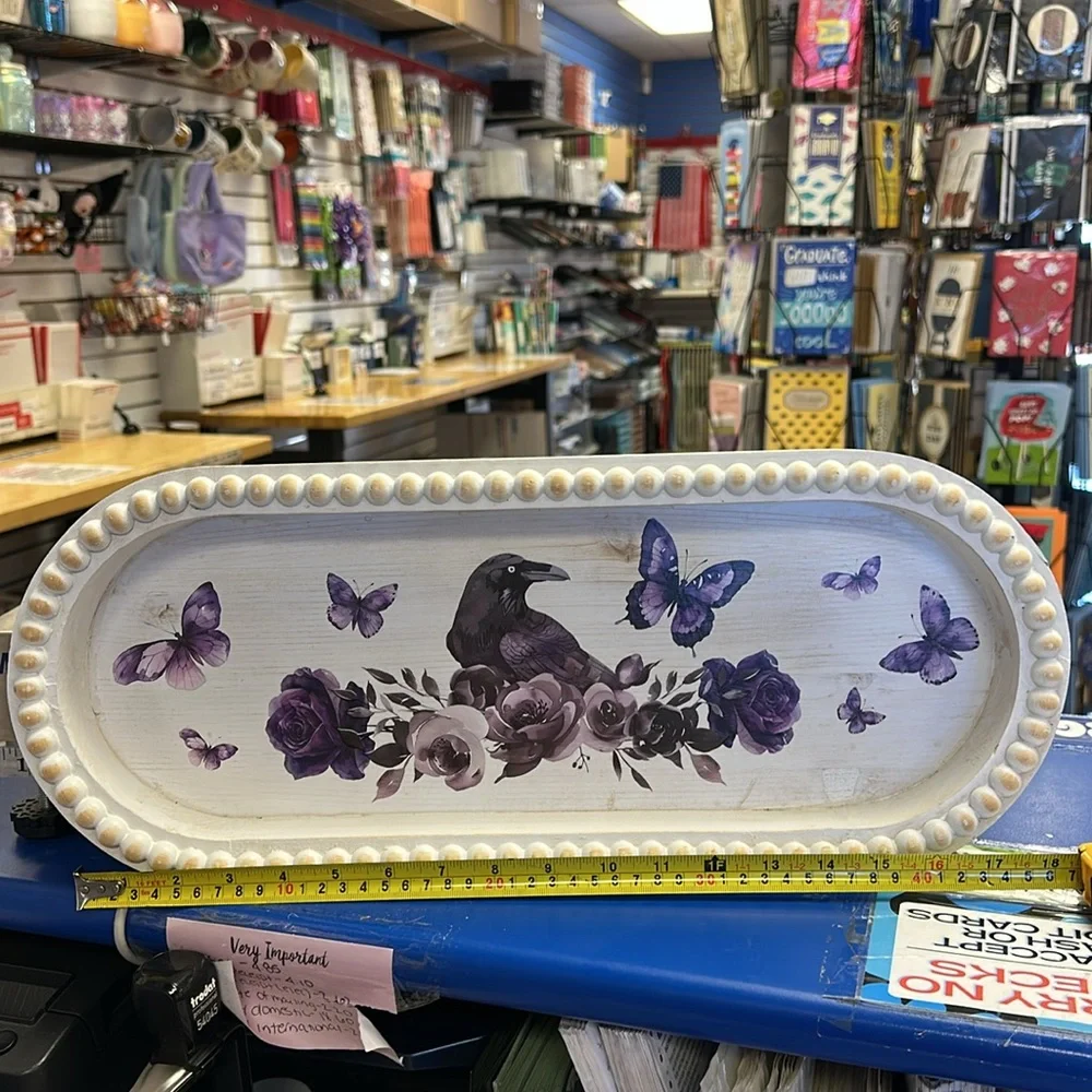 Decorative Purple Floral and Butterfly Tray- Set of 2
